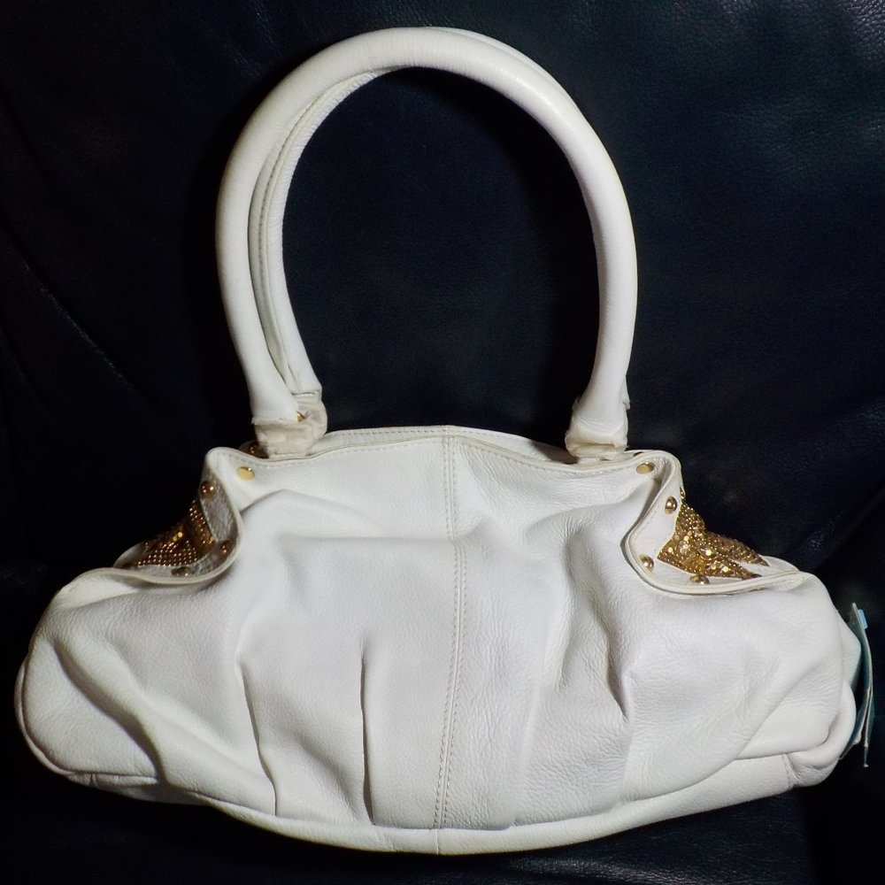 NWT Marciano White Leather Purse w/ Gold Chainmail Mesh
